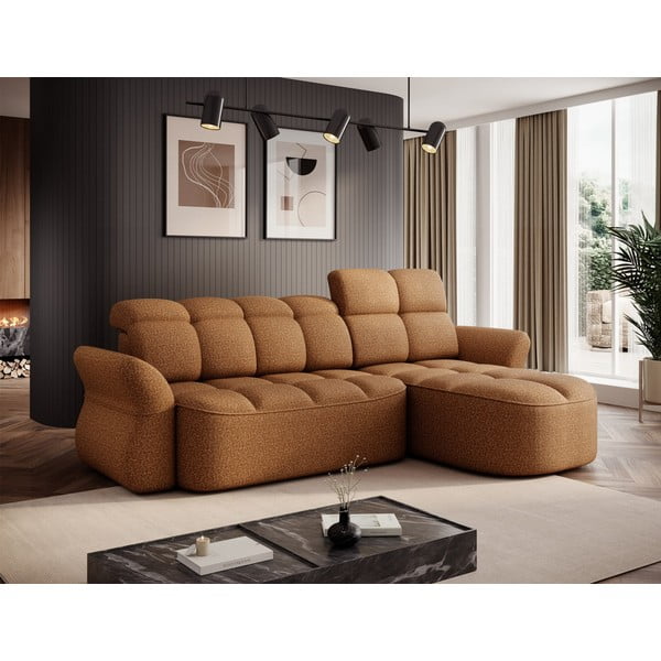Жълт кафяв кадифен разтегателен ъглов диван с място за съхранение (десен ъгъл) Beneth – ELTAP-image-1