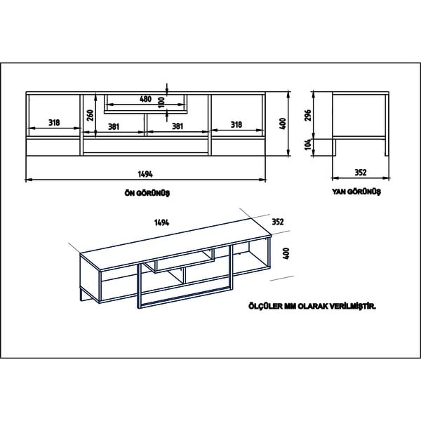 Бяла маса за телевизор от дъб 149x40 cm Asal - Kalune Design-image-4