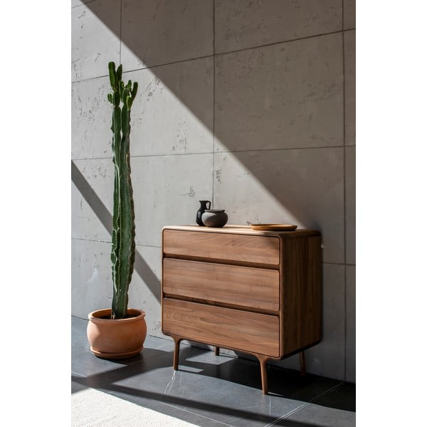 Кафяв скрин от масивен орех 90x90x45 cm Fawn – Gazzda-image-4