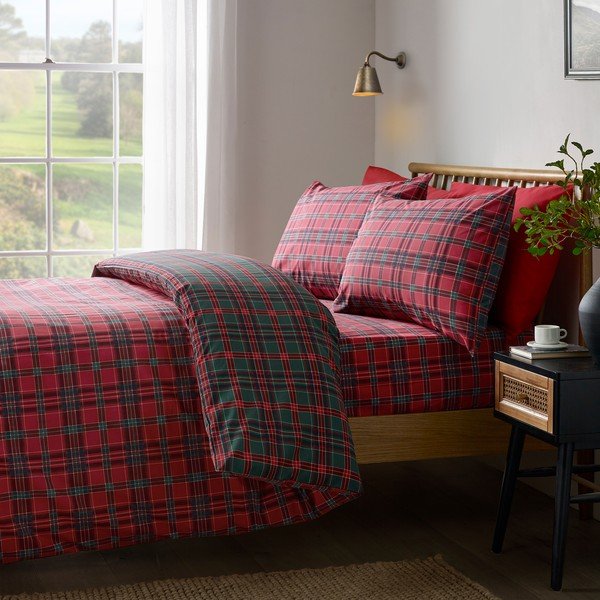 Червено/тъмнозелено единично  спално бельо 135x200 cm Tartan Check – Catherine Lansfield