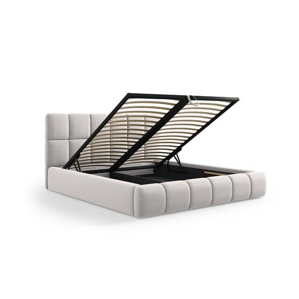 Светлосиво тапицирано кадифено двойно легло с място за съхранение с включена подматрачна рамка 180x200 cm Bellis – Micadoni -image-2