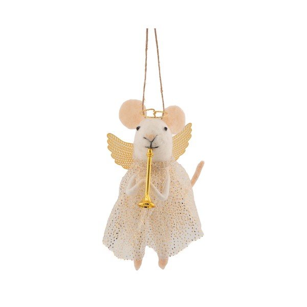 Текстилна Коледна украса 6 cm Angel Mouse Playing the Trumpet – Sass & Belle
