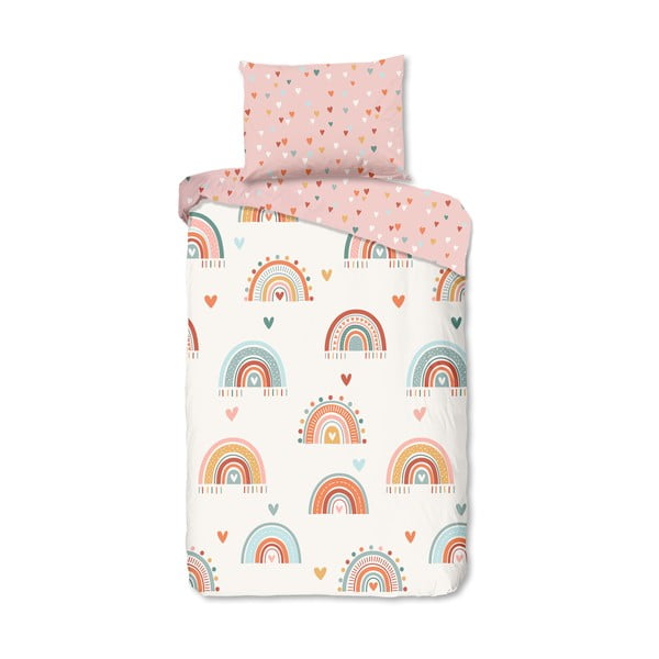 Розово-бежово единично  памучно детско спално бельо 140x200 cm Louie – Good Morning