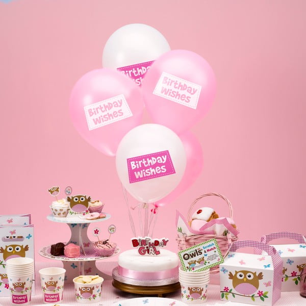 Комплект от 8 надуваеми балона Малки сови Пожелания за рожден ден - Neviti