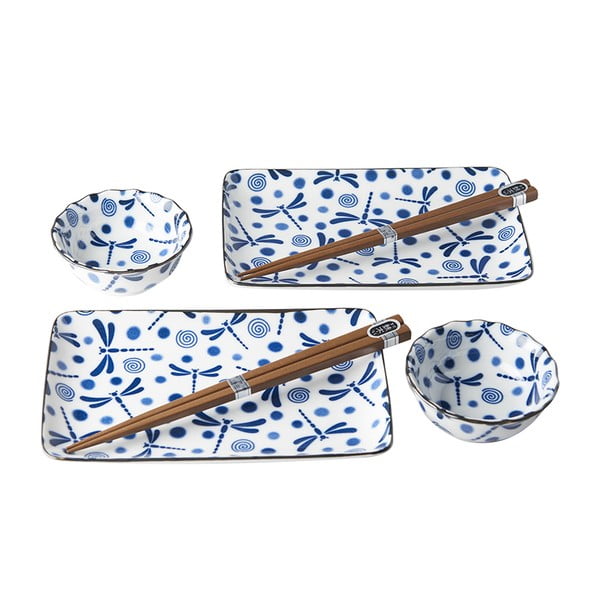 Комплект от 6 части от сини и бели керамични чинии за суши Blue Dragonfly - MIJ