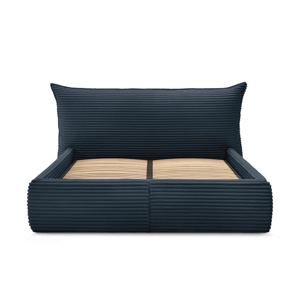 Тъмносиньо двойно тапицирано легло с място за съхранение с включена подматрачна рамка 160x200 cm Jade – Bobochic Paris-image-4