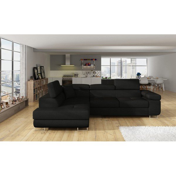 Черен разтегателен ъглов диван с място за съхранение (ляв ъгъл L форма) Anton – ELTAP-image-1