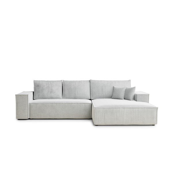 Светлосив шенилов сгъваем/с място за съхранение ъглов диван (десен ъгъл) Maze – Maison de Rêve