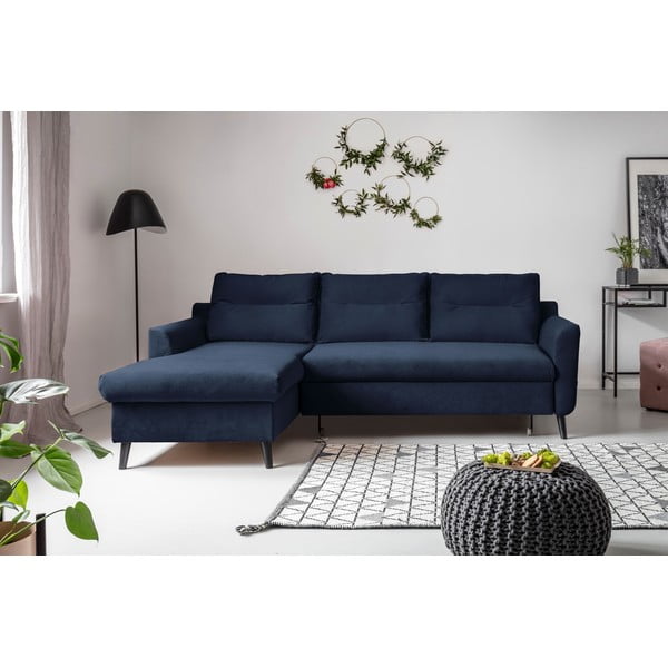 Тъмносиньо кадифено ъглово канапе, ляв ъгъл Stylish Stan - Miuform-image-1