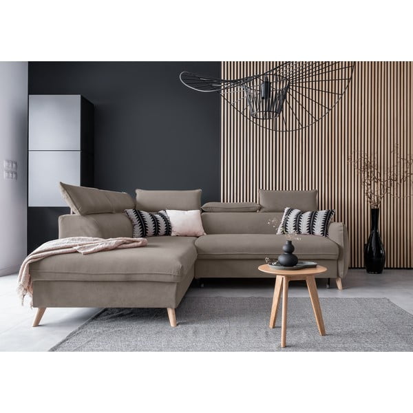 Светлокафяв кадифен ъглов разтегателен диван (ляв ъгъл) Sweet Harmony - Miuform-image-1