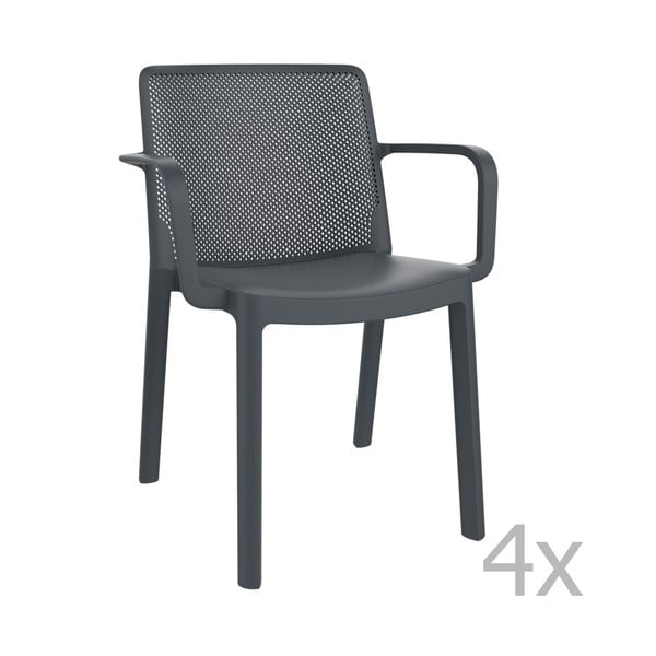 Комплект от 4 тъмно сиви градински фотьойла Fresh - Resol