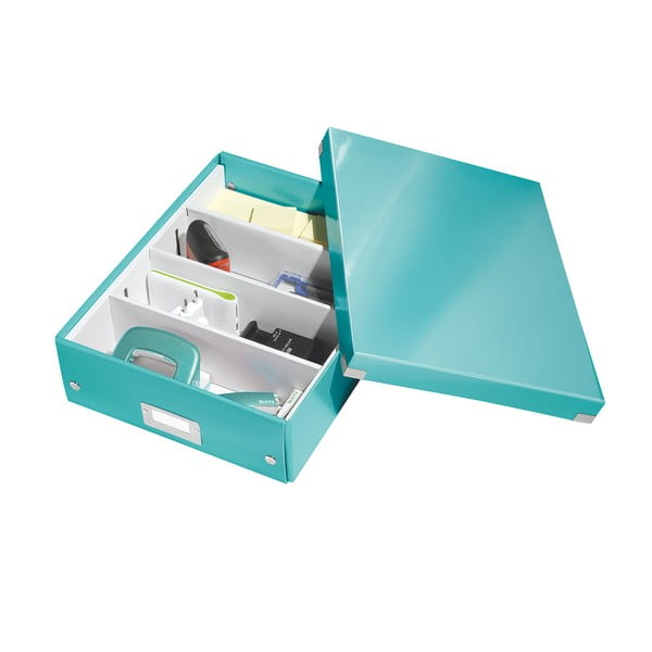 Зелена/тюркоазена картонена кутия за съхранение с капак 28x37x10 cm Click&Store – Leitz