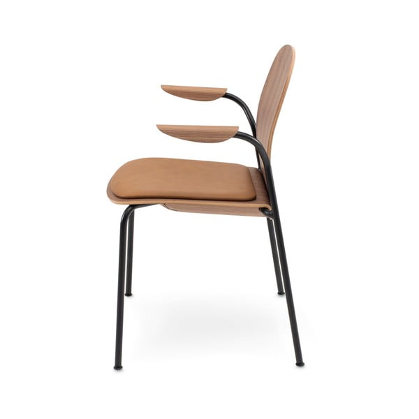 Кафяви/в цвят кафяв коняк трапезни столове в комплект с подлакътници/за подреждане 2 бр. от декор от орех Book – Gazzda-image-3