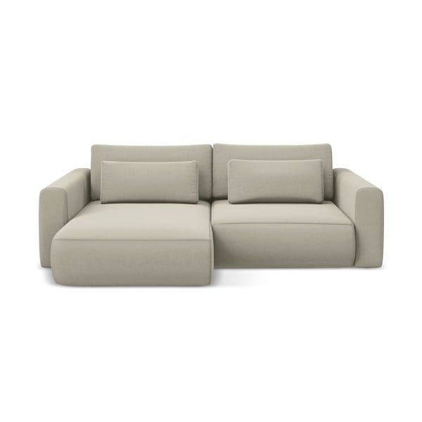 Бежов кадифен разтегателен ъглов диван с място за съхранение (ляв ъгъл) Kapua – Makamii