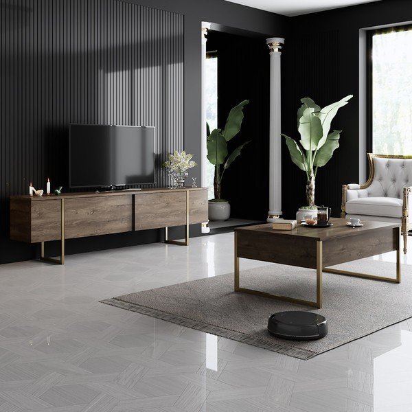 Маса за телевизор от декор от орех в естествен цвят 180x30 cm Luxe – Kalune Design-image-4