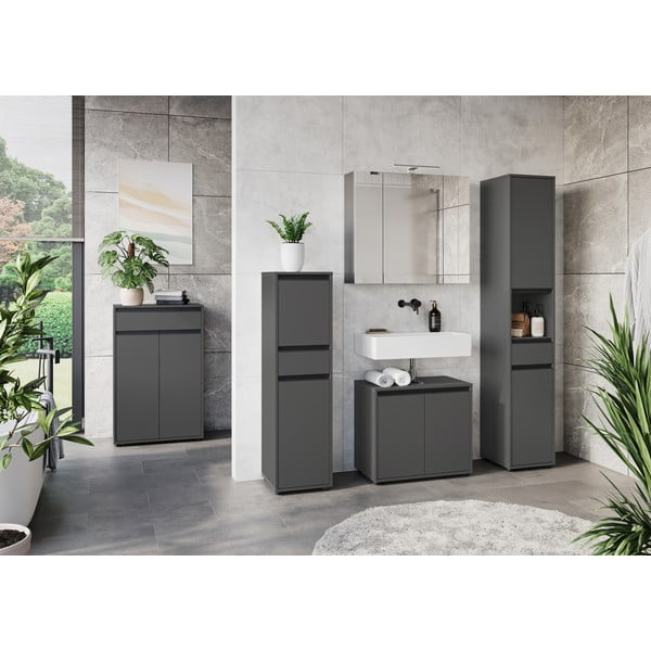 Антрацитен висок шкаф за баня 63x98 cm Lemont – Germania-image-1