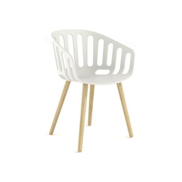 Bílá židle Basket, dřevěné nohy