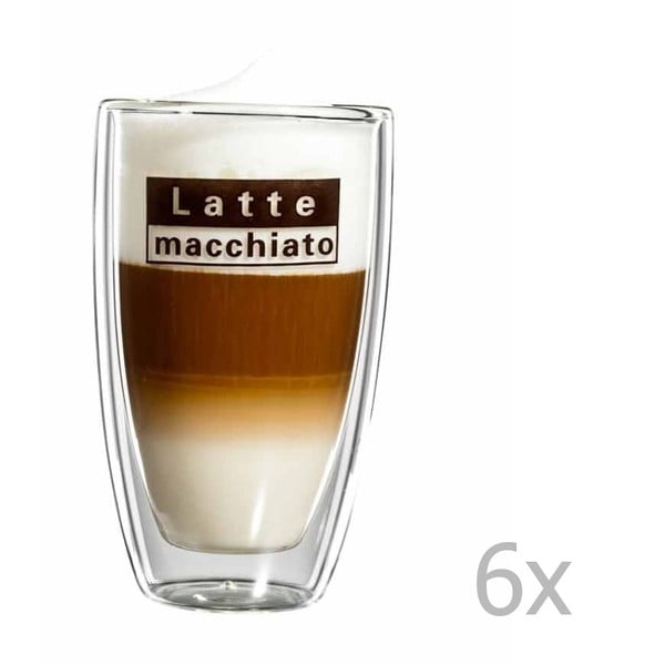 Sada 6 skleněných hrnků s logem na latte macchiato bloomix