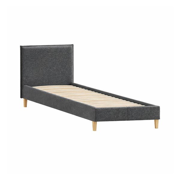 Тъмносиво единично тапицирано легло с включена подматрачна рамка 90x200 cm Tina – Ropez