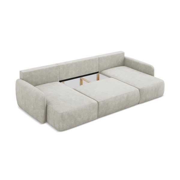 Кремав шенилов разтегателен ъглов диван с място за съхранение (U форма) Lilo – Makamii-image-3