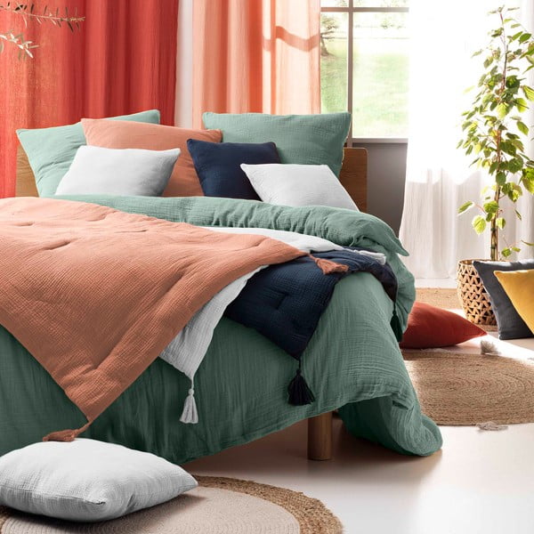 Светлозелено удължено муселиново спално бельо за двойно легло 240x260 cm Angelia – douceur d'intérieur-image-2