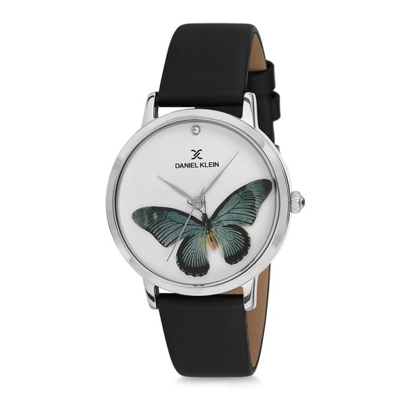 Дамски часовник с черна кожена каишка Butterfly - Daniel Klein