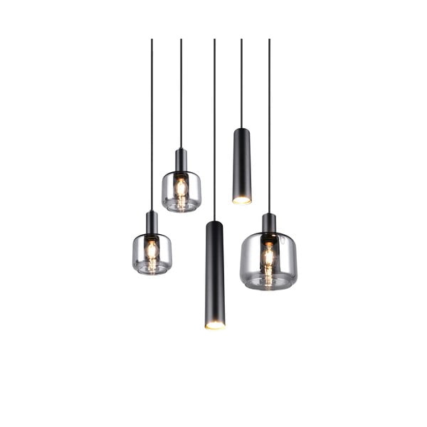 Черно висящо осветително тяло с метален абажур/със стъклен абажур ø 40 cm Mataro – Trio-image-3