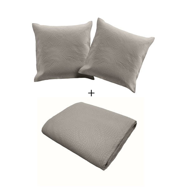 Сив капитониран комплект шалте и калъфка за възглавница от микрофибър 240x220 cm Romane – douceur d'intérieur-image-2