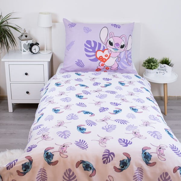 Лилаво единично  памучно детско спално бельо 140x200 cm Lilo and Stitch "Kiss" – Jerry Fabrics-image-2