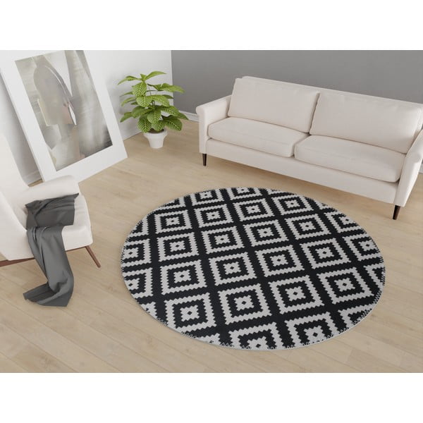 Черно-бял миещ се кръгъл килим ø 120 cm - Vitaus-image-1