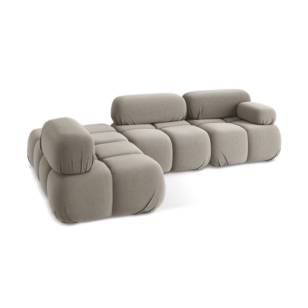 Бежов кадифен модулен ъглов диван (ляв ъгъл) Lokua – Makamii-image-4