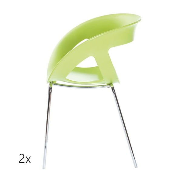 Set 2 zelených židlí Moema, chromové nohy