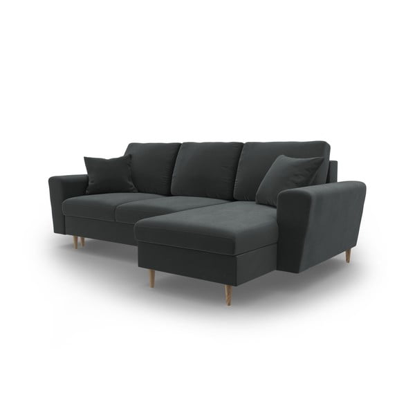 Тъмносив кадифен разтегателен ъглов диван с място за съхранение Kyoto – Cosmopolitan Design-image-4