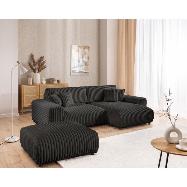 Тъмносива табуретка  от рипсено кадифе Justin – Ropez-image-3