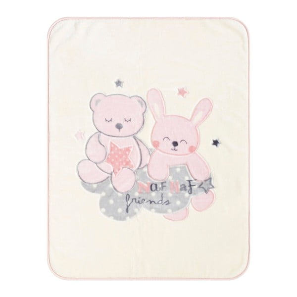 Бебешко одеяло с розови детайли Приятели, 110 x 140 cm - Naf Naf