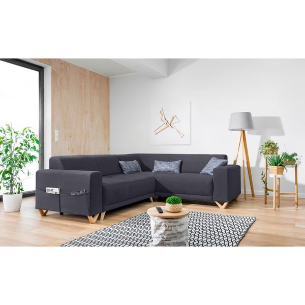 Антрацитен разтегателен/с място за съхранение ъглов диван (десен ъгъл/L форма) Classy Sophie – Miuform-image-3