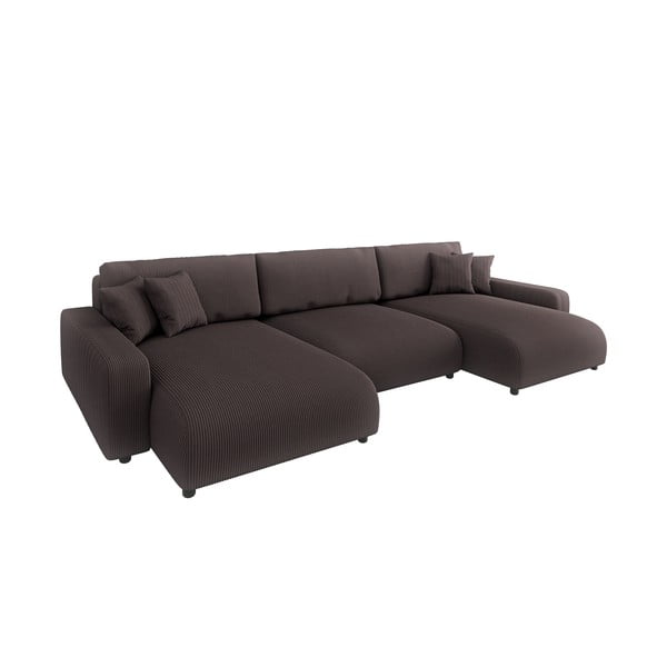 Кафяв ъглов диван с място за съхранение от рипсено кадифе Sara – Ropez