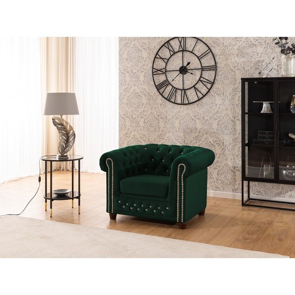 Зелено кадифено кресло честърфийлд York Blik – Ropez-image-3