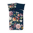 Тъмносиньо единично удължено спално бельо от памучен сатен 140x220 cm Fiori – Descanso