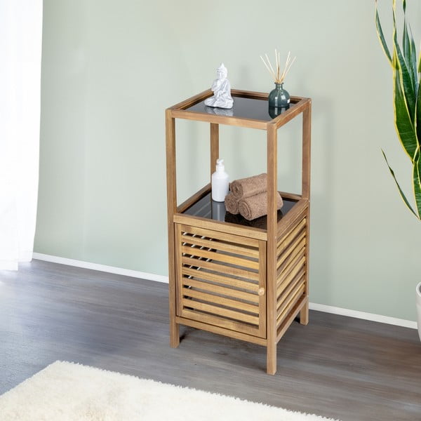 Нисък тесен шкаф за баня от масивна акация в черен и естествен цвят 39,5x86 cm Fondi – Wenko-image-1