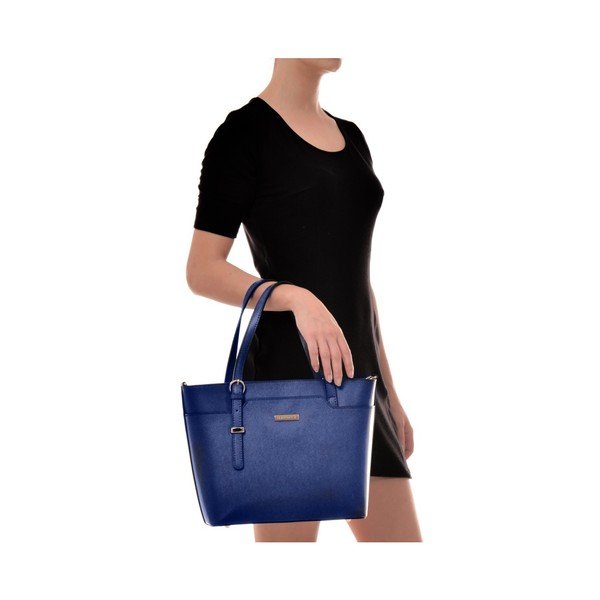 Синя кожена чанта Francesca - Mangotti Bags-image-4