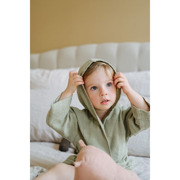 Детски зелен ленен халат Nature, размер 122 - 128 - Linen Tales-image-4