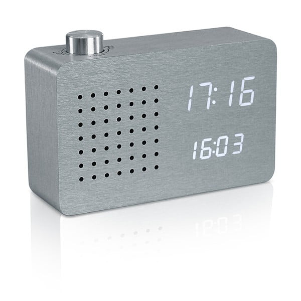 Сив будилник с бял LED дисплей и Radio Click Clock - Gingko