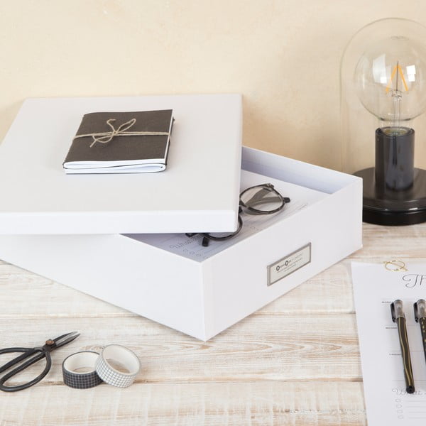 Бяла кутия за съхранение с етикет за име за документи, размер A4 Oskar - Bigso Box of Sweden-image-1