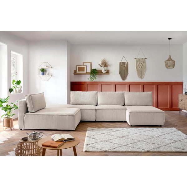 Кремав променлив велурен ъглов диван Nihad modular - Bobochic Paris-image-1