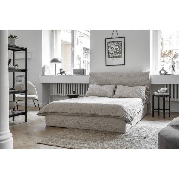 Бежово тапицирано двойно легло и решетка 140x200 cm Sleepy Luna - Miuform-image-4