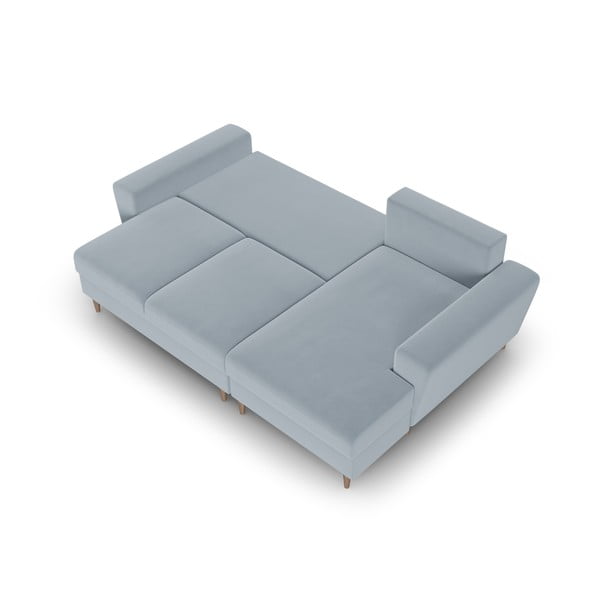 Светлосин кадифен разтегателен ъглов диван с място за съхранение (десен ъгъл) Kyoto – Cosmopolitan Design-image-2