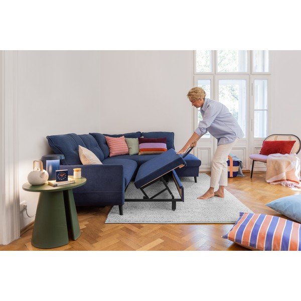 Тъмносиньо кадифено ъглово канапе L, десен ъгъл Stylish Stan - Miuform-image-3