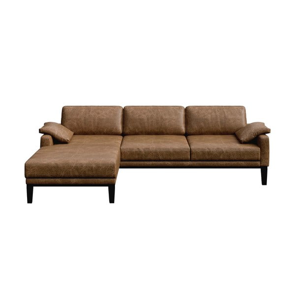 Ъглов диван от кафява кожа в цвят коняк , ляв ъгъл Musso - MESONICA