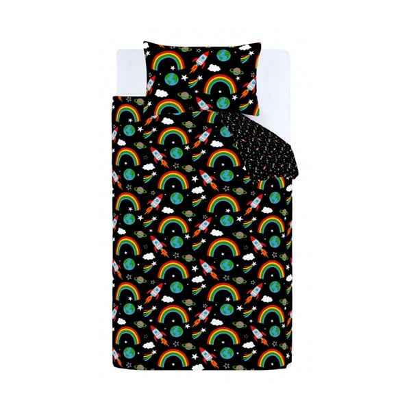 Черно спално бельо за детско креватче 120x150 cm Rainbow Rockets – Catherine Lansfield